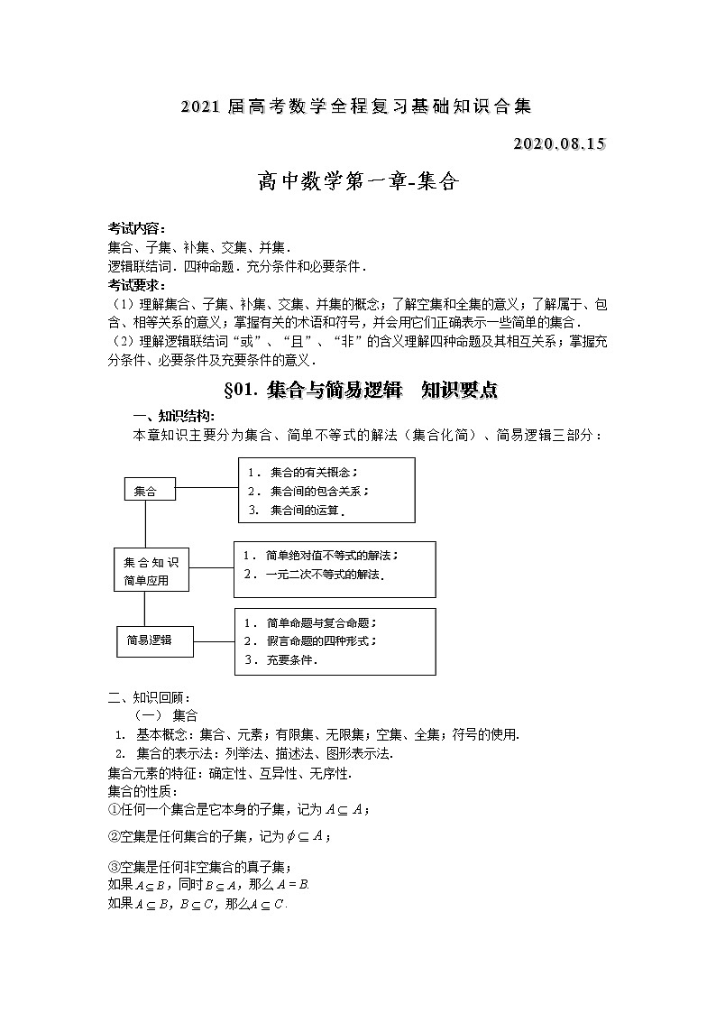 [精品]2021届高考数学全程复习基础知识合集第1页