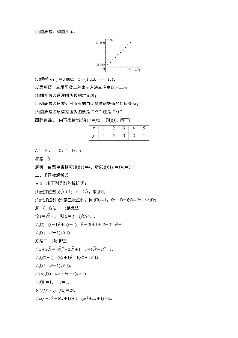 2020年高中数学新教材同步必修第一册  第3章 3.1.2(一)　函数的表示法(一) 学案02