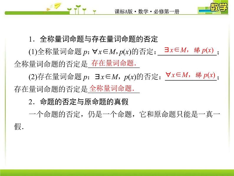 新人教A版必修第一册教学课件：1-5-2全称量词命题与存在量词命题的否定06