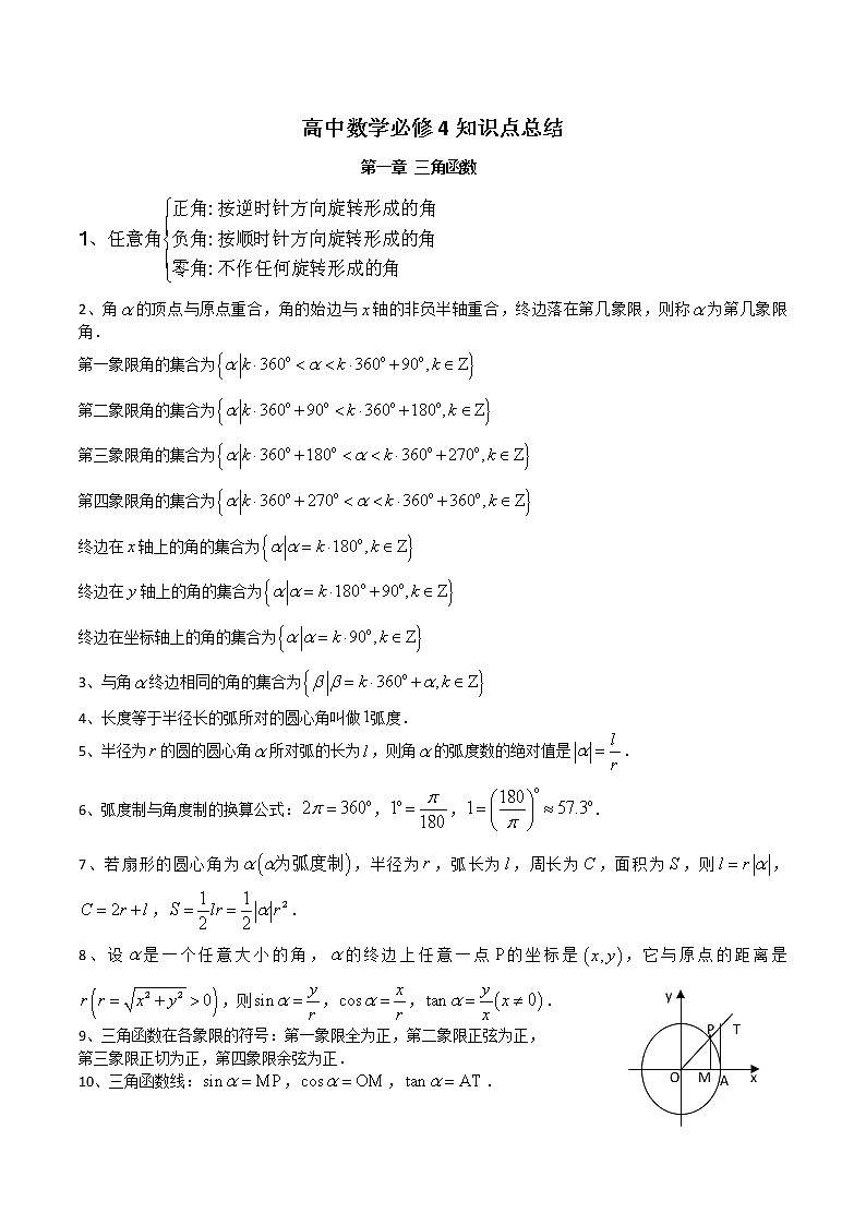 人教版高中数学必修4知识点总结01