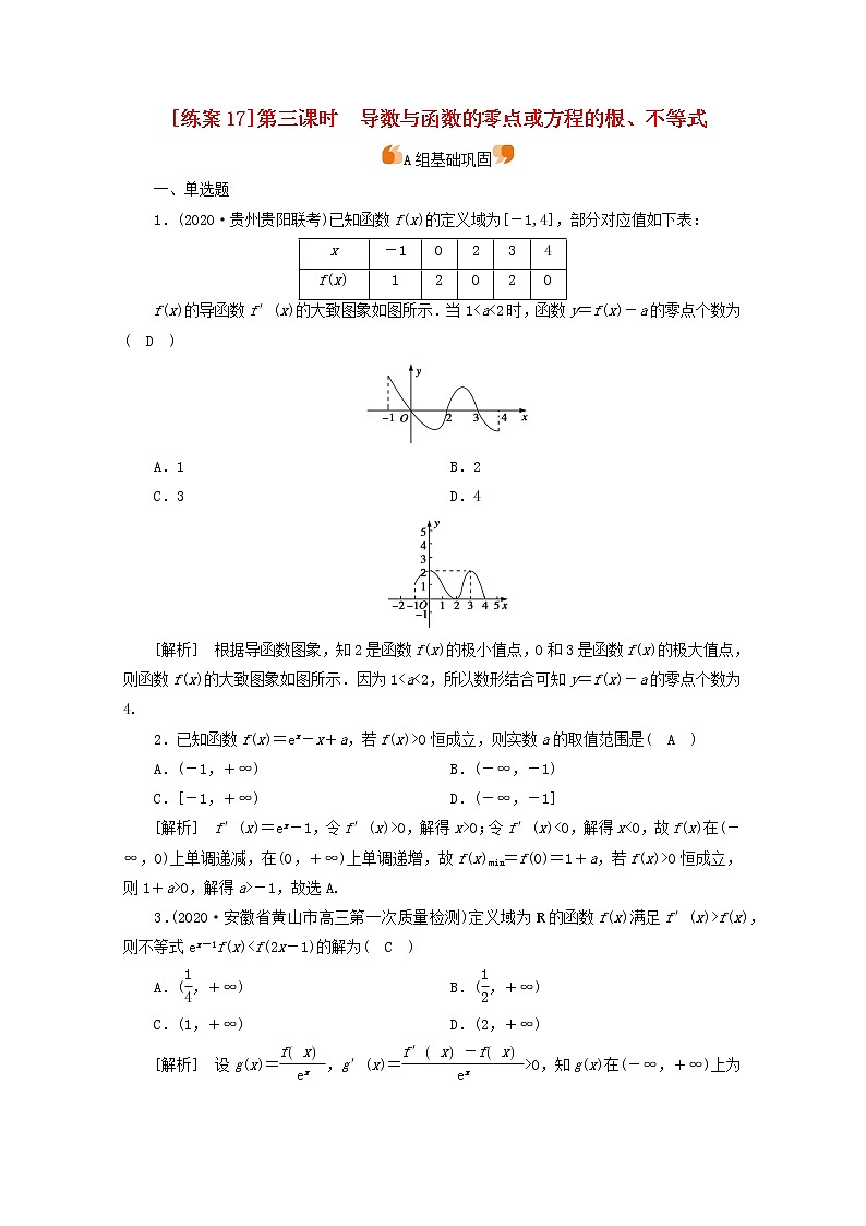 （山东专用）2021版高考数学一轮复习练案（17）第二章函数、导数及其应用第十二讲导数在研究函数中的应用第3课时导数与函数的零点或方程的根、不等式（含解析）01
