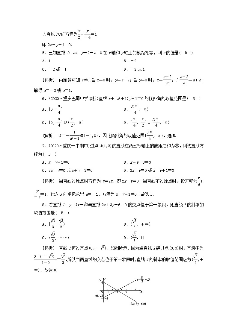 （山东专用）2021版高考数学一轮复习练案（50）第八章解析几何第一讲直线的倾斜角、斜率与直线的方程（含解析）02