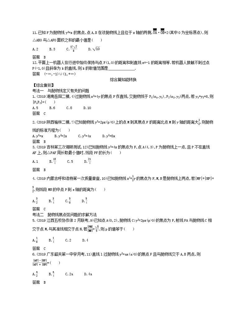 （浙江专用）2021届高考数学一轮复习专题九平面解析几何9.5抛物线试题（含解析）第2页