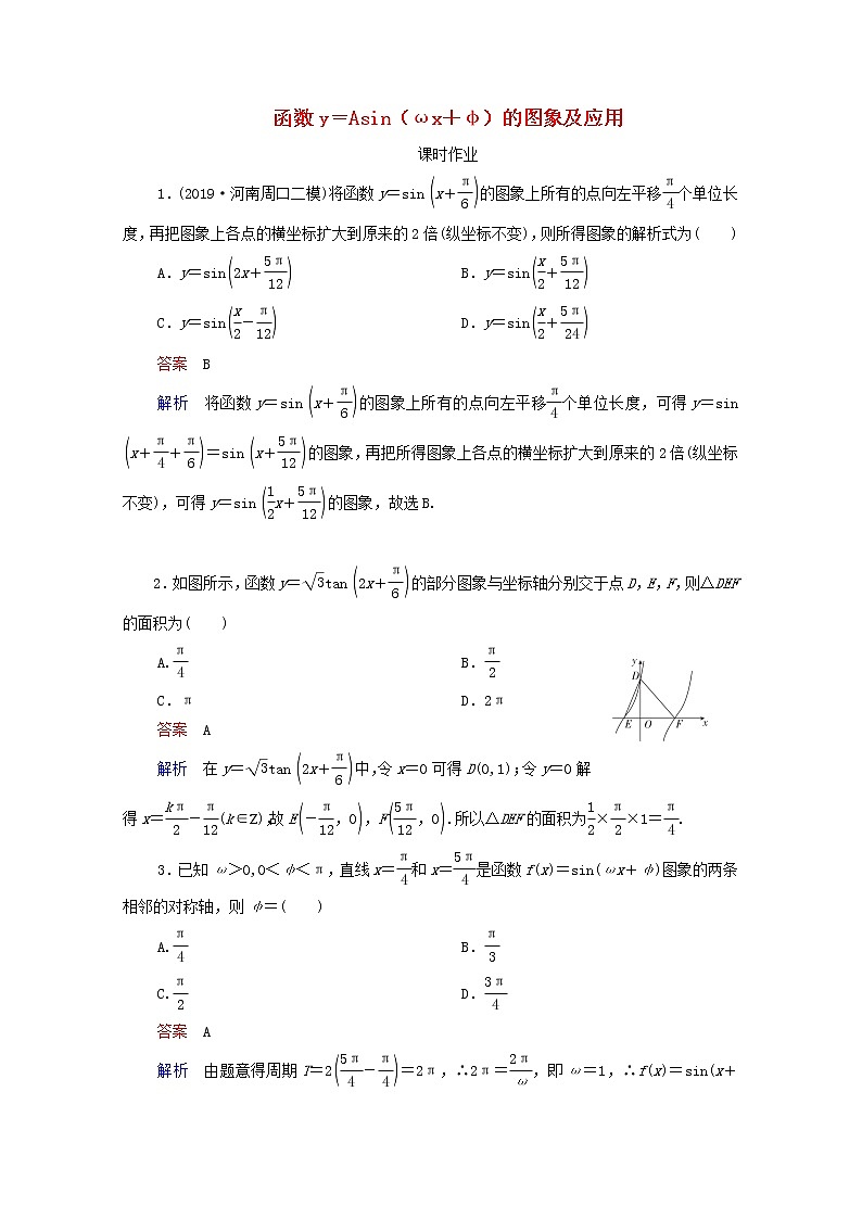 2021高考数学一轮复习统考第4章三角函数解三角形第4讲函数y＝Asinωx＋φ的图象及应用课时作业含解析北师大版第1页