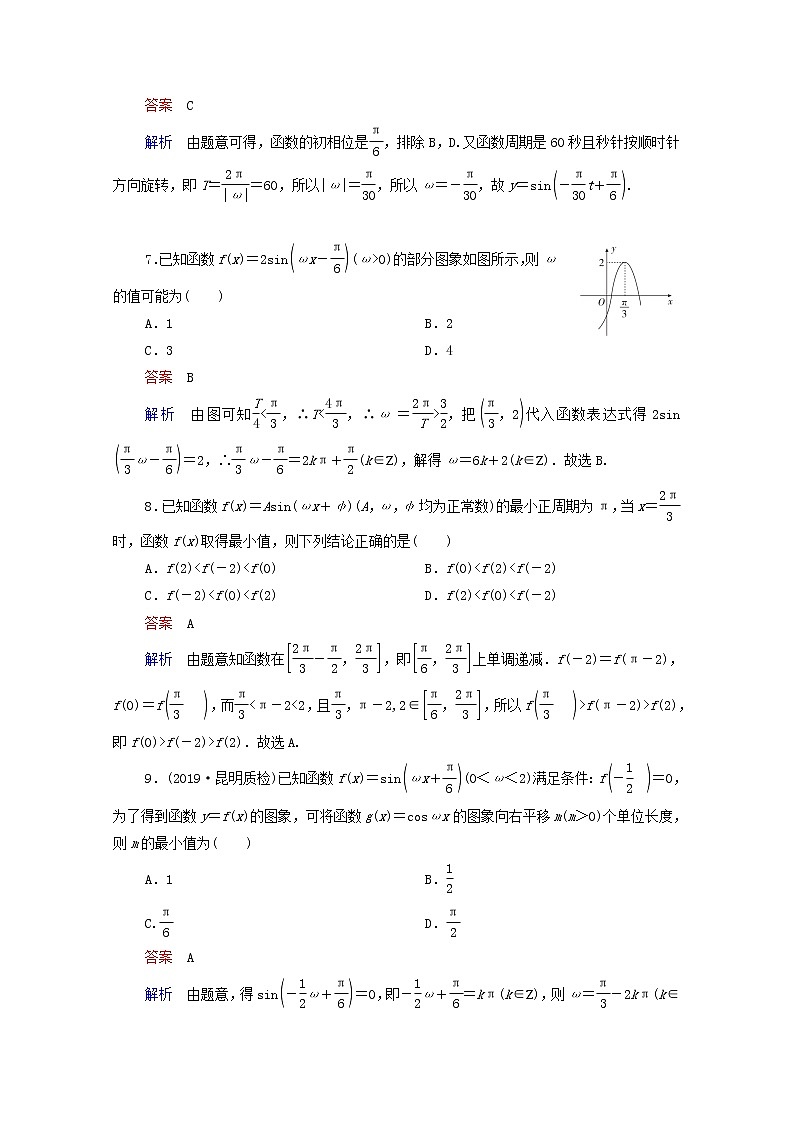 2021高考数学一轮复习统考第4章三角函数解三角形第4讲函数y＝Asinωx＋φ的图象及应用课时作业含解析北师大版第3页