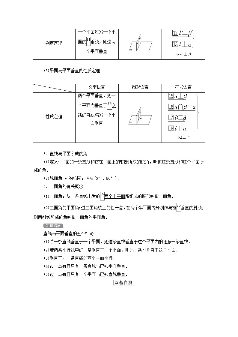 2021高考数学一轮复习统考第8章立体几何第5讲直线平面垂直的判定及性质学案含解析北师大版02