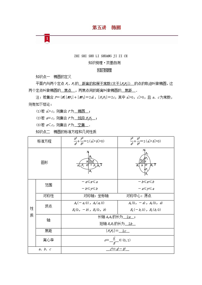 （山东专用）2021版高考数学一轮复习第八章解析几何第五讲椭圆学案（含解析）01