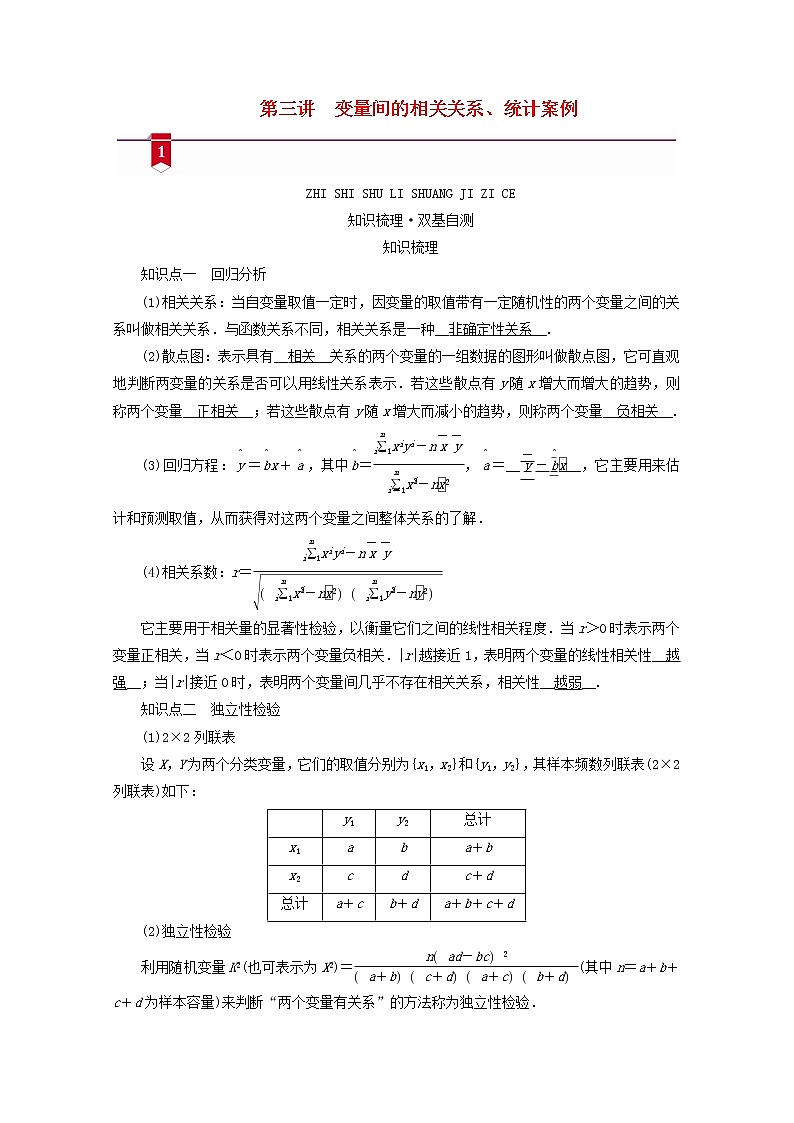 （山东专用）2021版高考数学一轮复习第十章统计、统计案例第三讲变量间的相关关系、统计案例学案（含解析）01