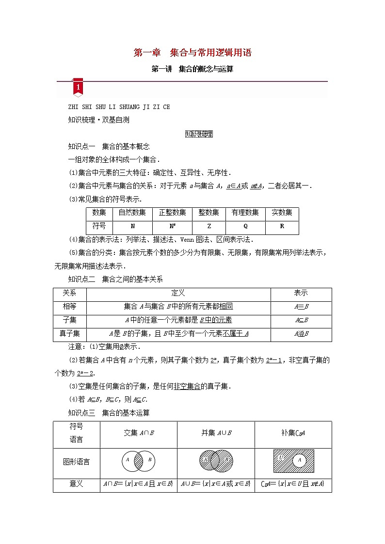 （山东专用）2021版高考数学一轮复习第一章集合与常用逻辑用语第一讲集合的概念与运算学案（含解析）01