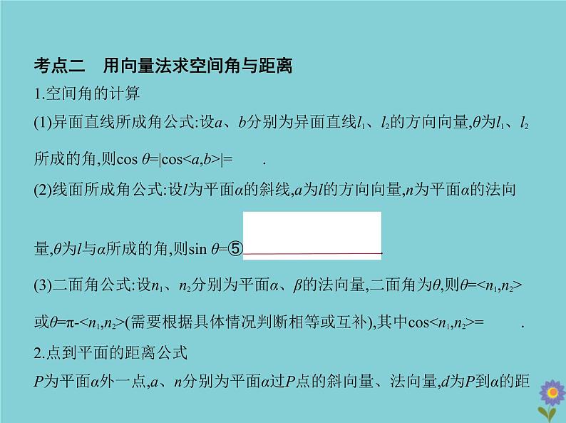 （浙江专用）2021届高考数学一轮复习第八章立体几何8.5空间向量及其在立体几何中的应用课件06