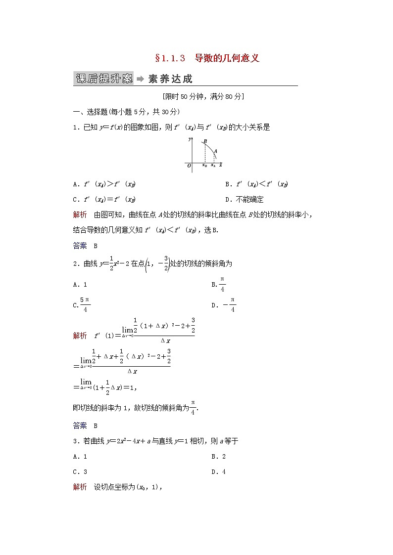 2019_2020学年高中数学第1章导数及其应用1.1变化率与导数1.1.3导数的几何意义练习新人教A版选修2_201