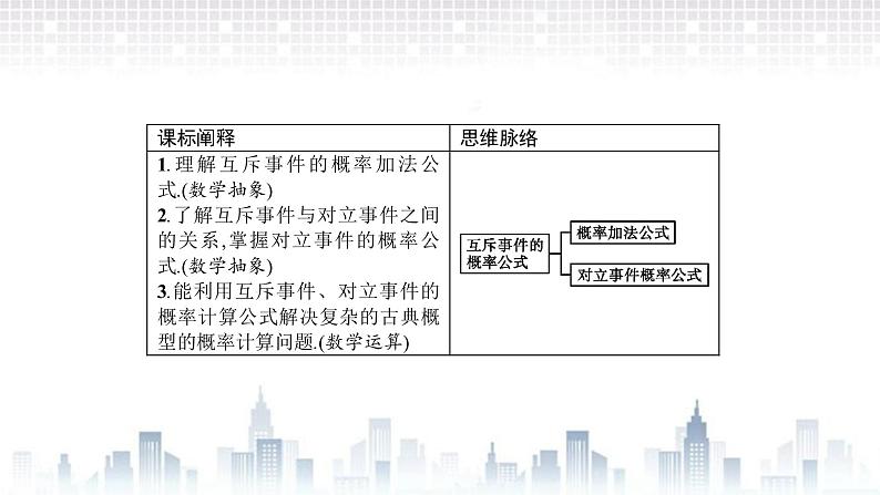 （新）北师大版数学必修第一册课件：第七章　§2　第2课时　互斥事件概率的求法02