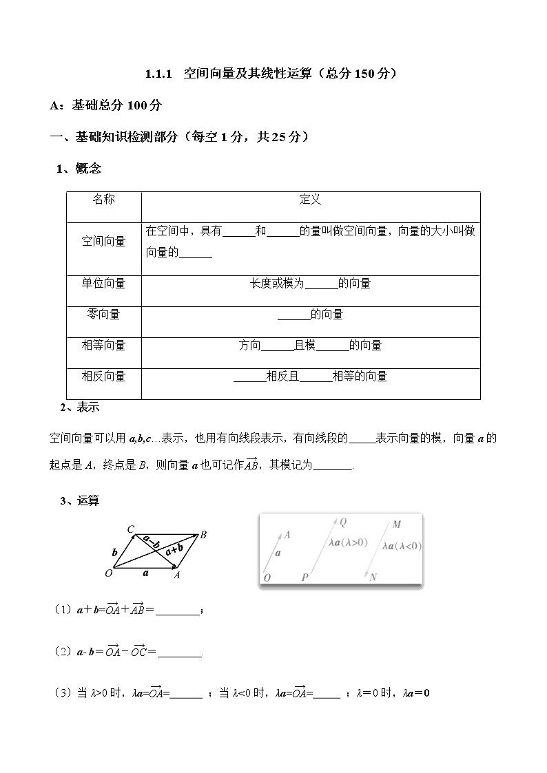 1.1.1 空间向量及其线性运算同步检测01