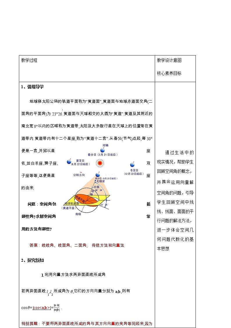 数学选择性必修一1.4.2 用空间向量研究距离、夹角问题（2）教案02