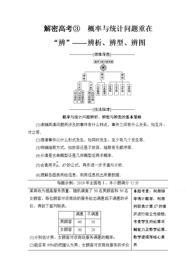 2020数学（文）二轮教师用书：第2部分专题3解密高考③　概率与统计问题重在“辨”——辨析、辨型、辨图01