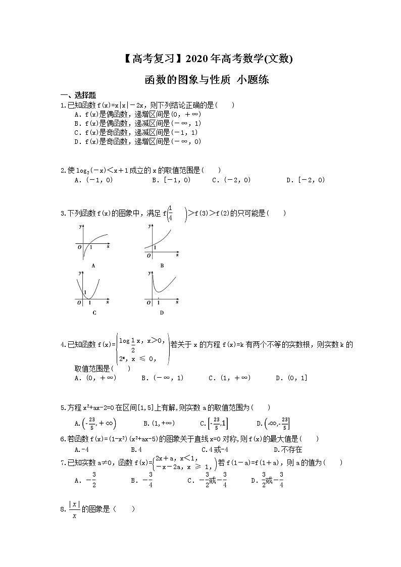 【高考复习】2020年高考数学(文数) 函数的图象与性质 小题练（含答案解析）第1页