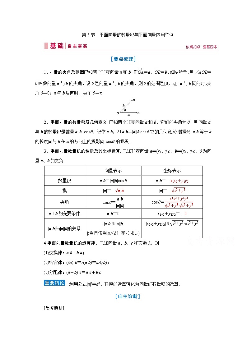 2020届高考数学二轮教师用书：第四章第3节　平面向量的数量积与平面向量应用举例01