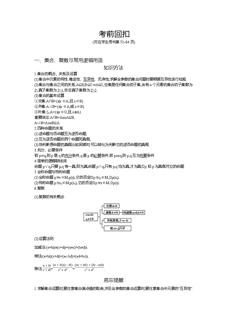 2019届高三理科数学二轮复习配套教案：考前回扣01