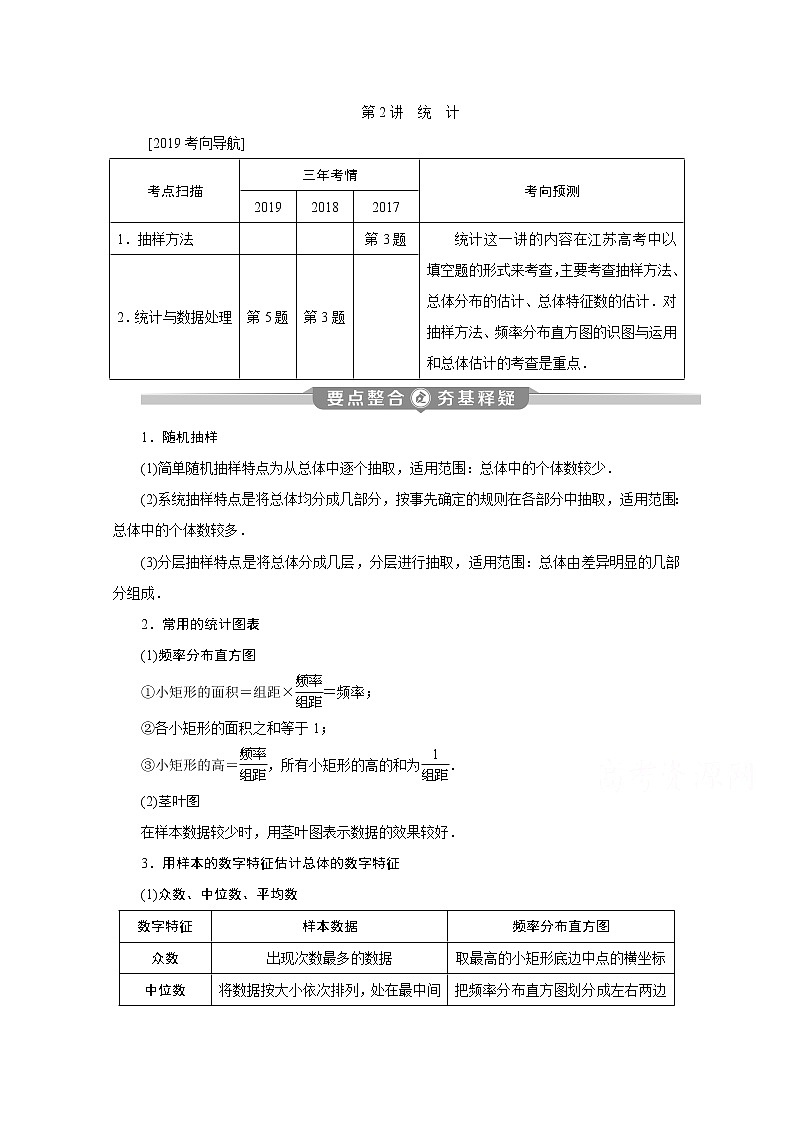 2020江苏高考理科数学二轮讲义：专题六第2讲　统　计01