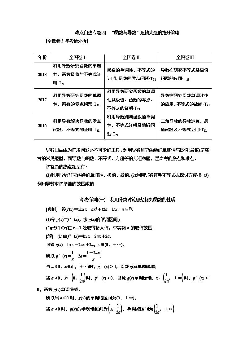 2019版二轮复习数学（理·普通生）通用版讲义：第一部分第三层级难点自选专题四　“函数与导数”压轴大题的抢分策略第1页