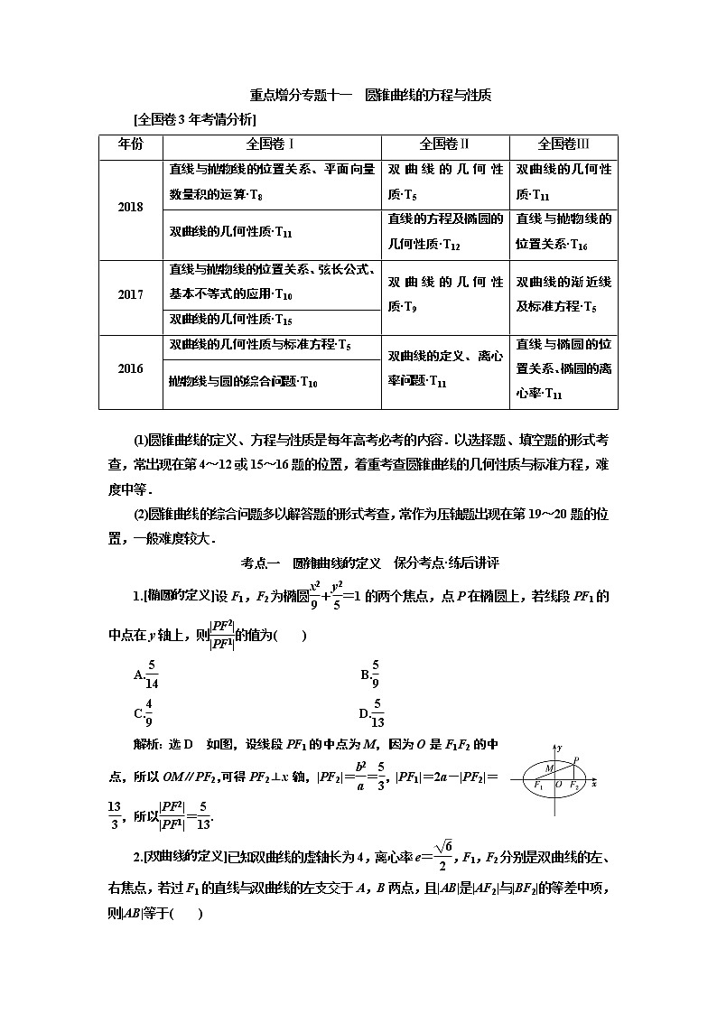 2019版二轮复习数学（理·普通生）通用版讲义：第一部分第二层级重点增分专题十一　圆锥曲线的方程与性质第1页
