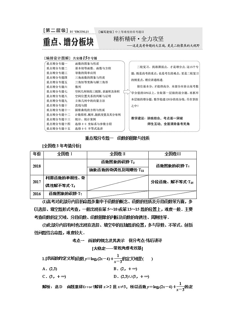 2019版二轮复习数学（理·普通生）通用版讲义：第一部分第二层级重点增分专题一函数的图象与性质01