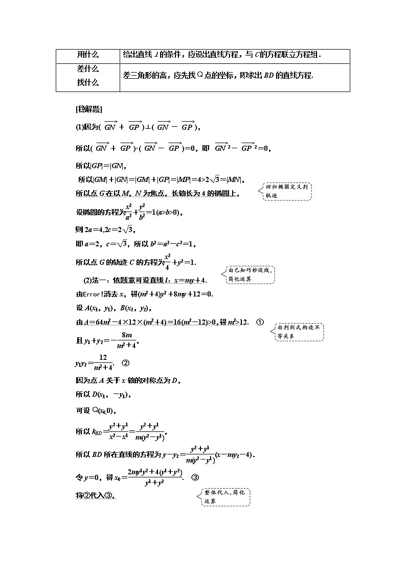 2019版二轮复习数学（理·普通生）通用版讲义：第一部分第三层级高考5个大题题题研诀窍圆锥曲线问题巧在“设”、难在“算”02