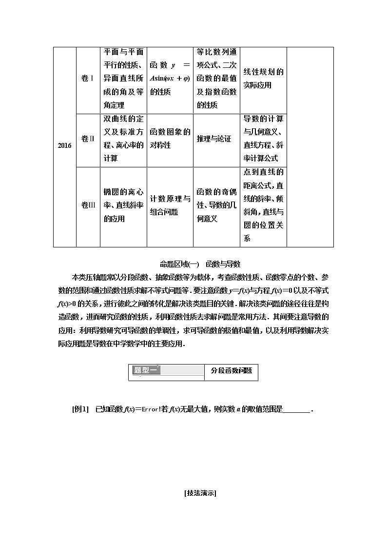 2019版二轮复习数学（理·普通生）通用版讲义：第一部分第三层级难点自选专题一　“选填”压轴小题命题的4大区域第2页