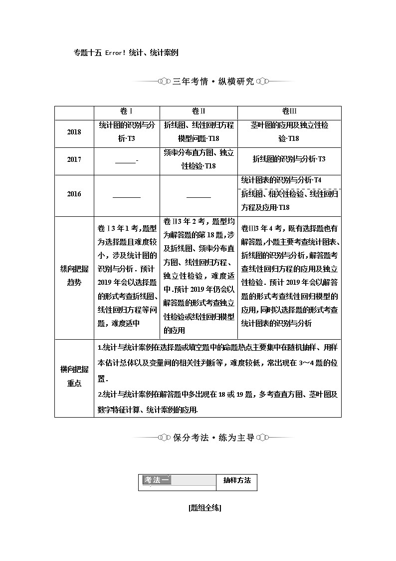 2019版二轮复习数学（理·重点生）通用版讲义：第一部分专题十五统计、统计案例第1页