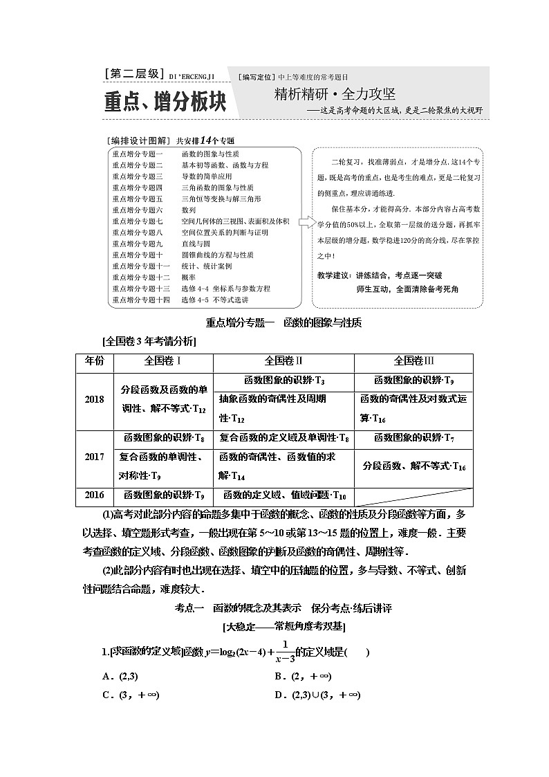 2019版二轮复习数学（文）通用版讲义：第一部分第二层级重点增分专题一函数的图象与性质01