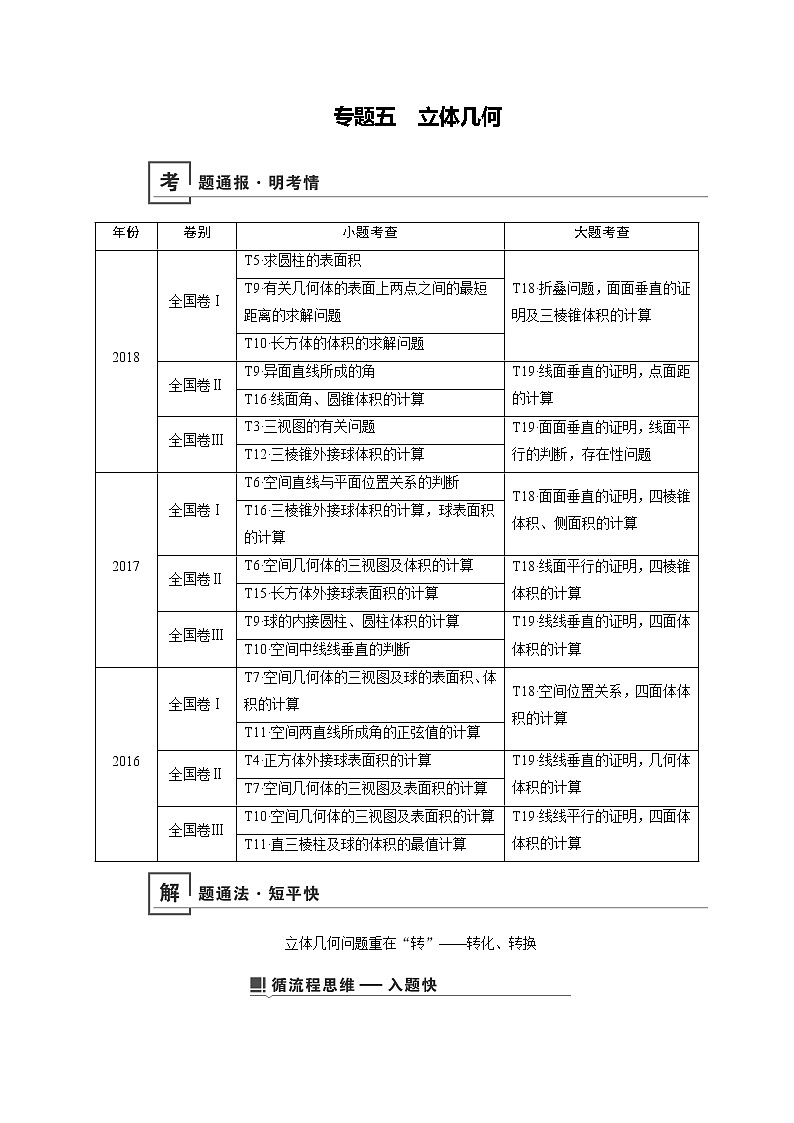 2019版高中数学二轮复习教师用书：专题五立体几何01
