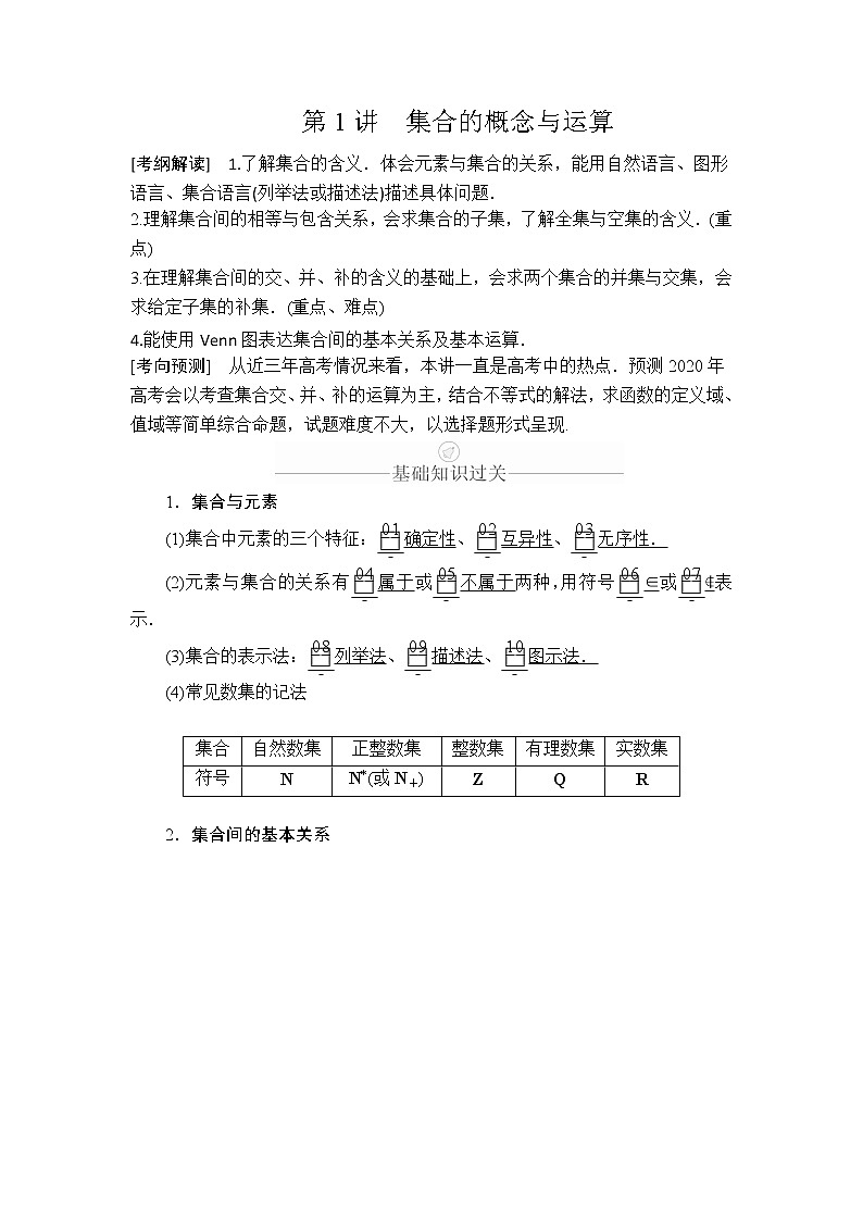 2020年高考数学理科一轮复习讲义：第1章集合与常用逻辑用语第1讲01