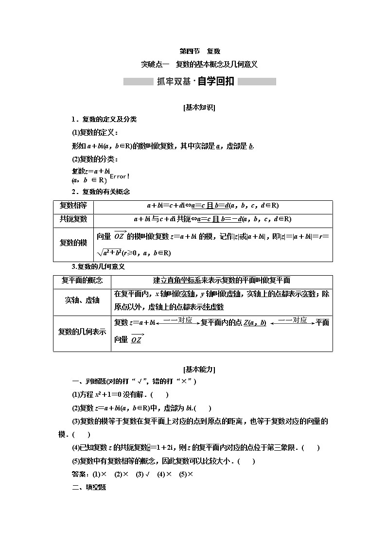 2020版高考新创新一轮复习数学新课改省份专用讲义：第五章第四节　复数01