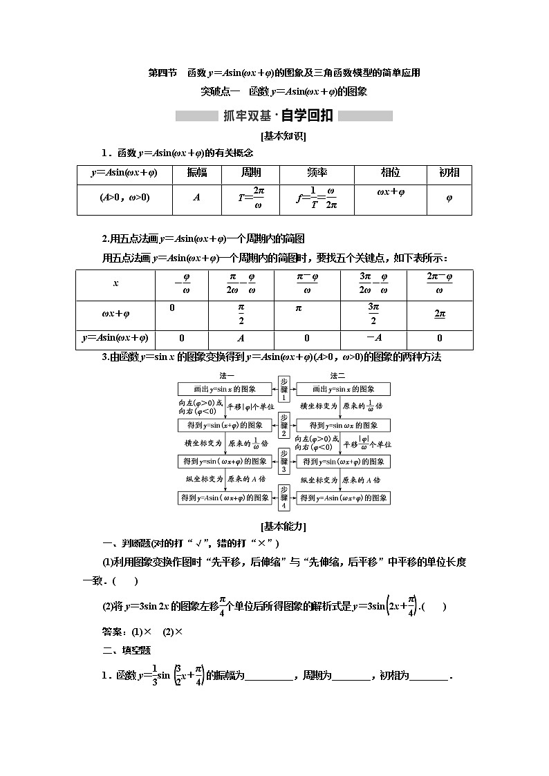 2020版高考新创新一轮复习数学新课改省份专用讲义：第四章第四节　函数y＝Asin（ωx＋φ）的图象及三角函数模型的简单应用01