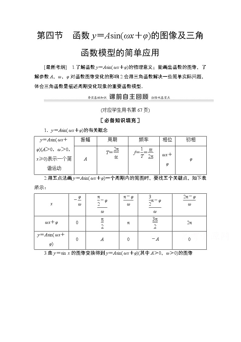 2021高三数学北师大版（文）一轮教师用书：第4章第4节　函数y＝Asin（ωx＋φ）的图像及三角函数模型的简单应用01