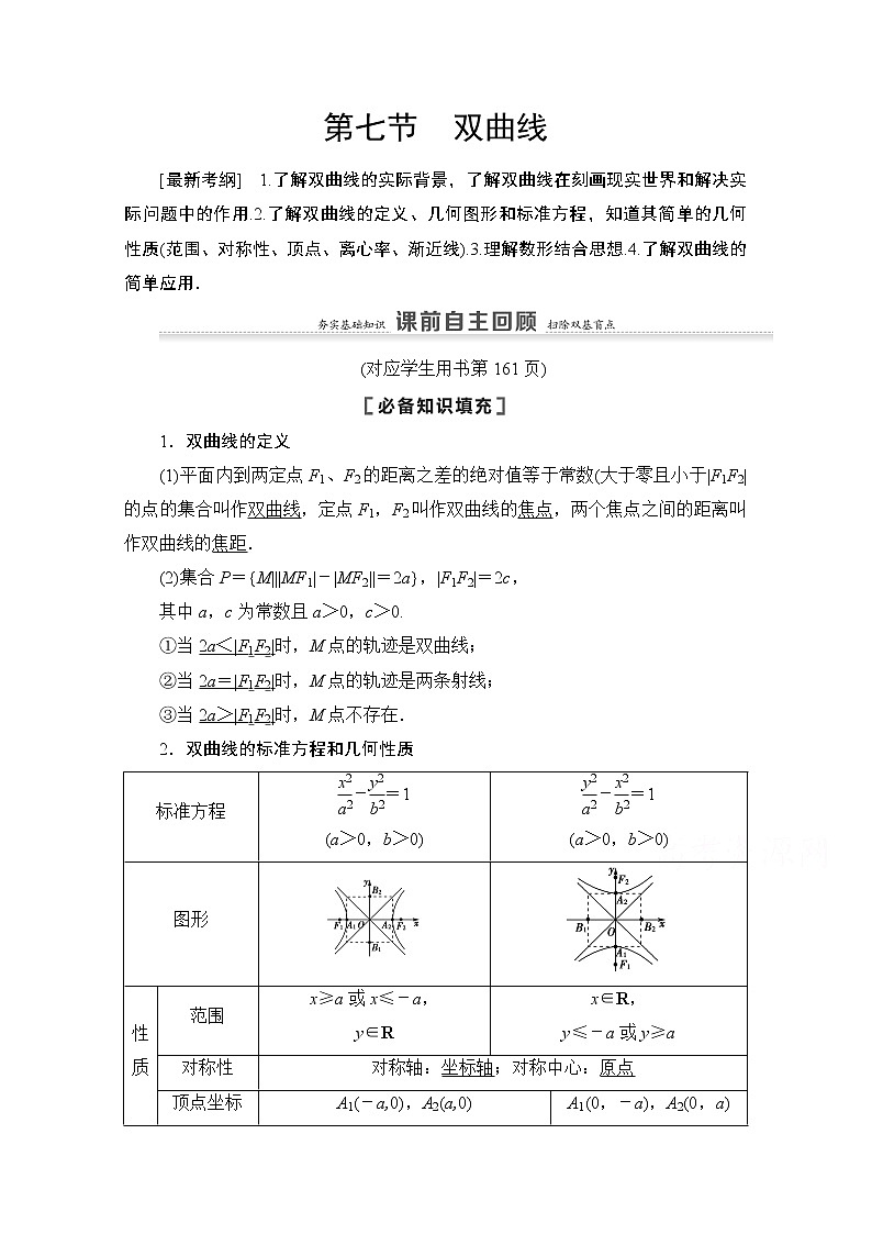 2021高三数学北师大版（文）一轮教师用书：第9章第7节　双曲线01
