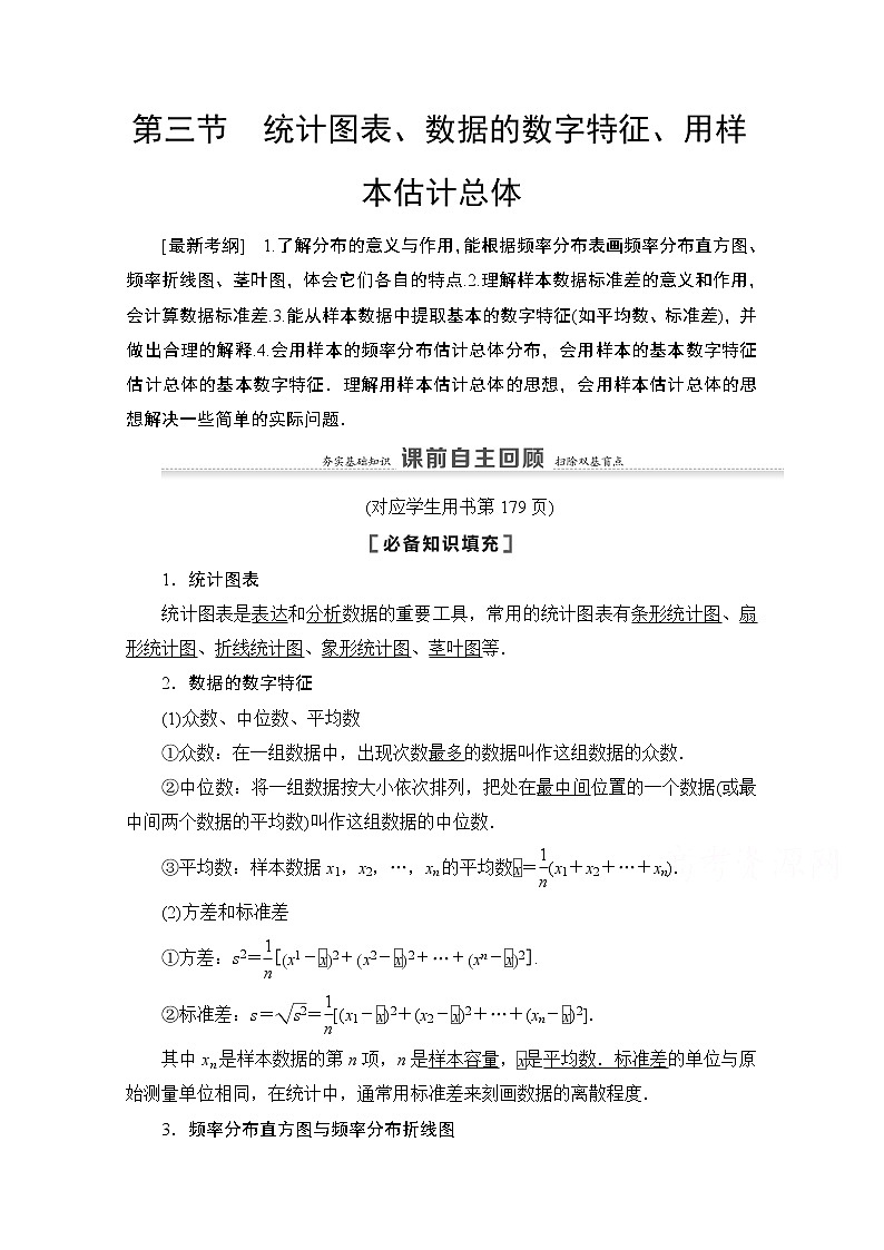 2021高三数学北师大版（文）一轮教师用书：第10章第3节　统计图表、数据的数字特征、用样本估计总体01
