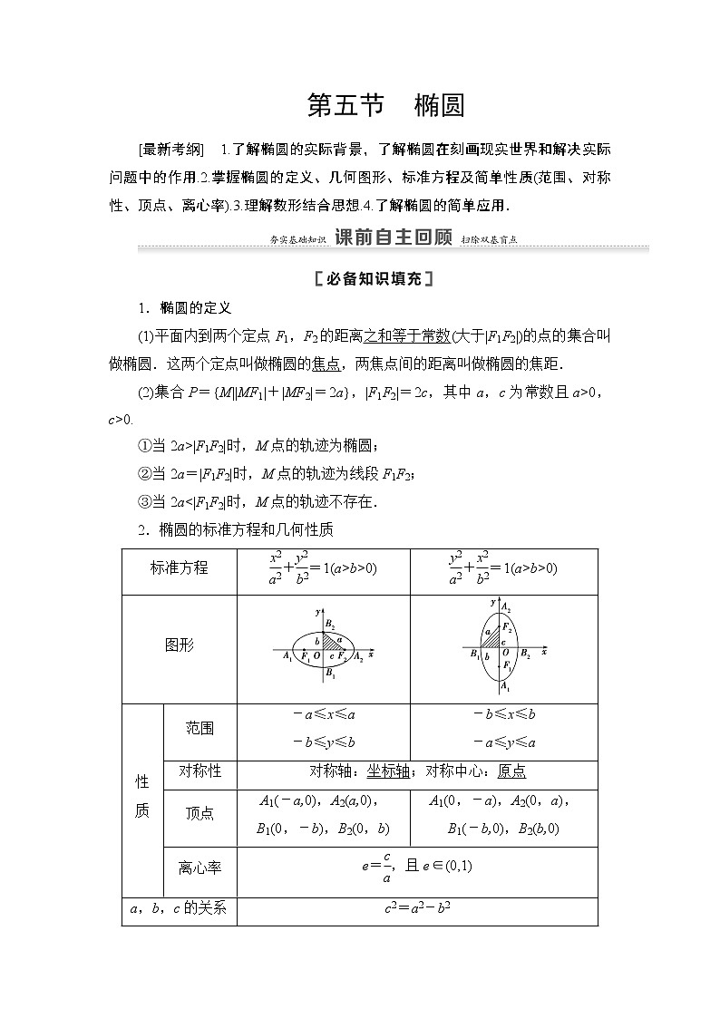 2021高三数学北师大版（理）一轮教师用书：第9章第5节第1课时椭圆及其性质01