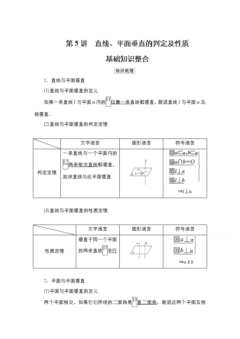 2021高三人教B版数学一轮（经典版）教师用书：第8章第5讲　直线、平面垂直的判定及性质01