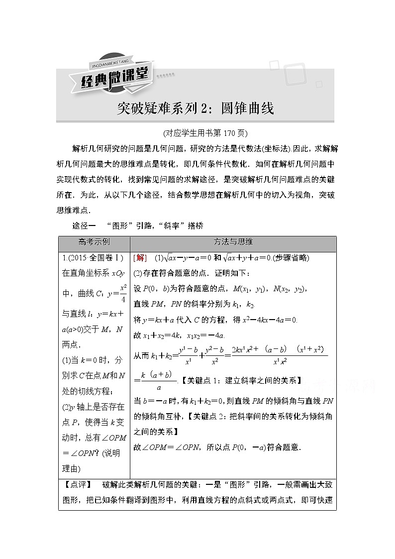 2021版新高考数学一轮教师用书：第8章【经典微课堂】——突破疑难系列2　圆锥曲线01