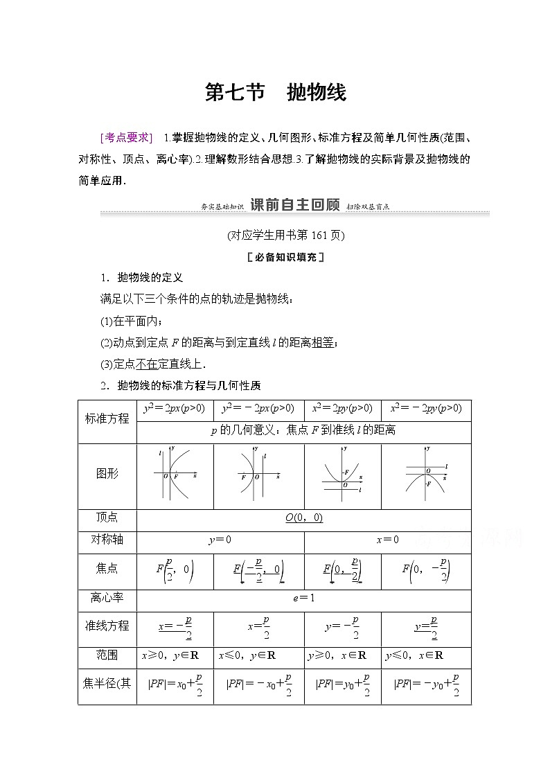 2021版新高考数学一轮教师用书：第8章第7节　抛物线01