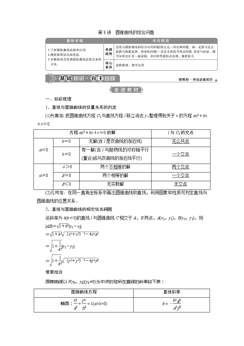 2021版高考文科数学（人教A版）一轮复习教师用书：第九章　第8讲　第1课时　圆锥曲线中的证明、范围（最值）问题01