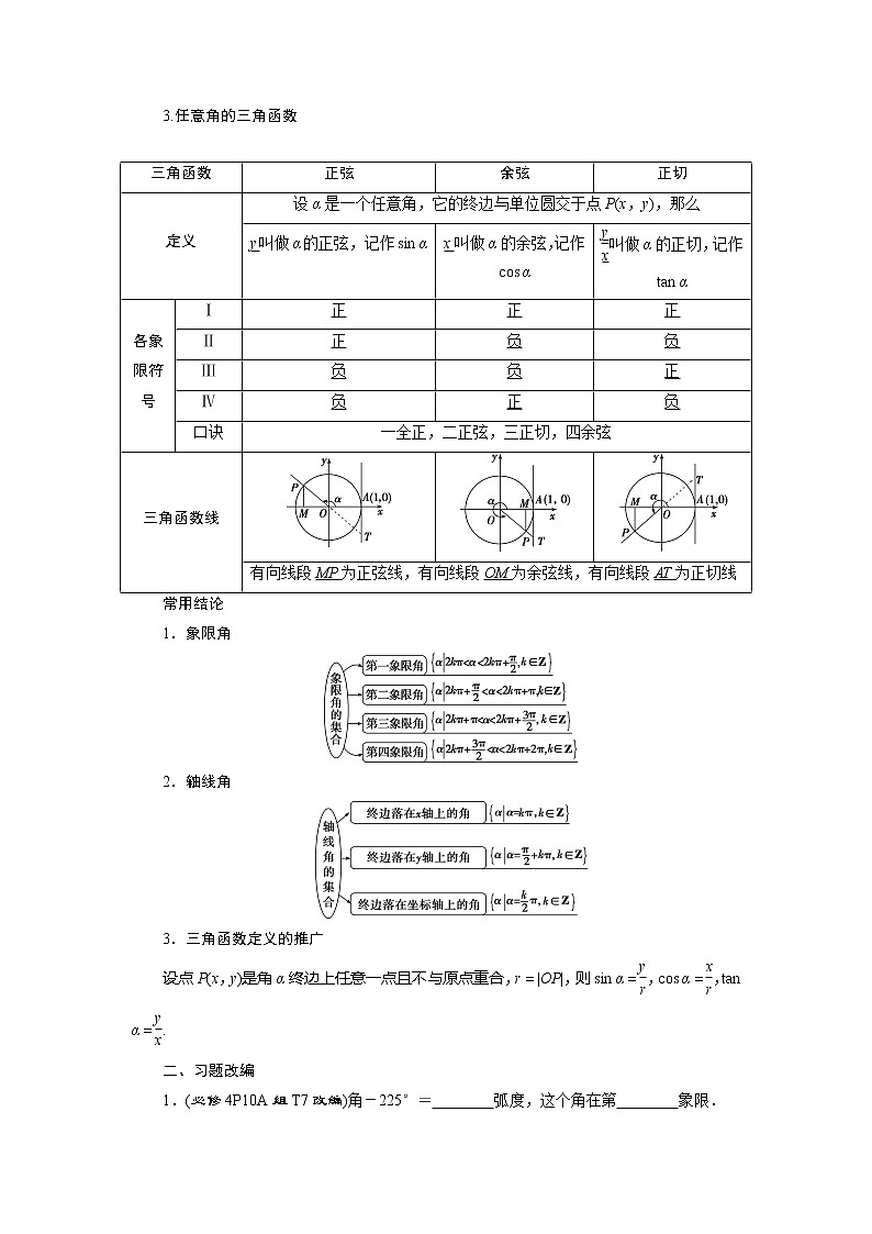 2021版高考文科数学（人教A版）一轮复习教师用书：第四章　第1讲　任意角和弧度制及任意角的三角函数02