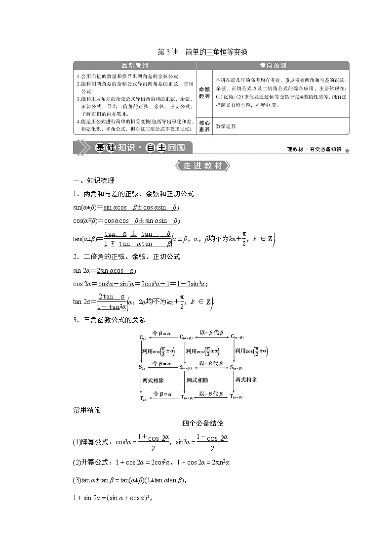 2021版高考文科数学（人教A版）一轮复习教师用书：第四章　第3讲　第1课时　两角和与差的正弦、余弦和正切公式第1页