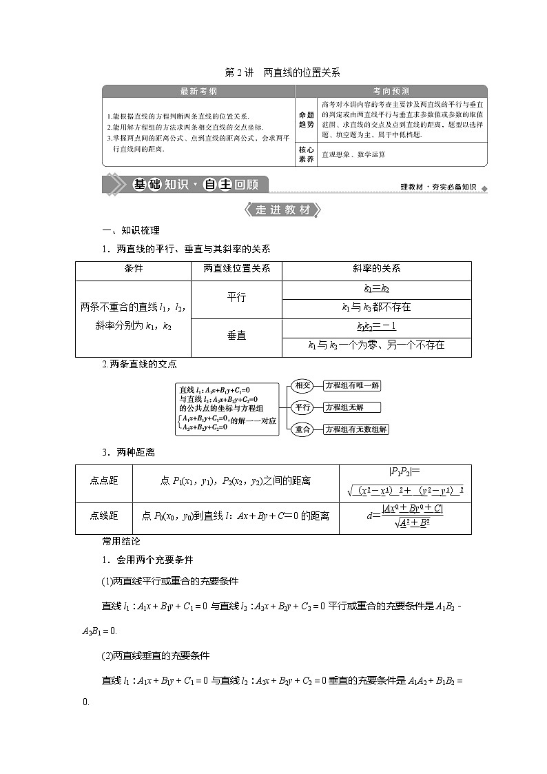 2021版高考文科数学（北师大版）一轮复习教师用书：第九章　第2讲　两直线的位置关系01