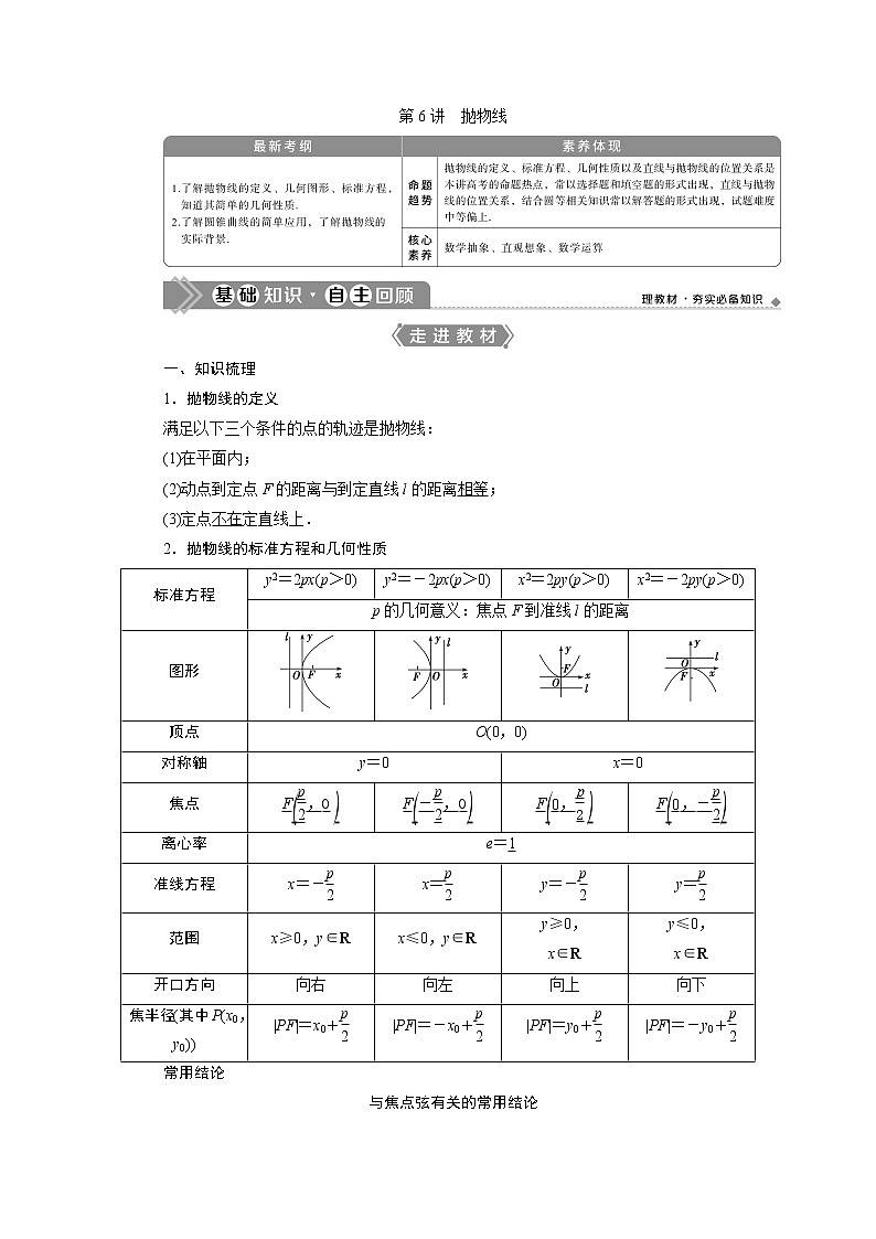 2021版高考文科数学（北师大版）一轮复习教师用书：第九章　第6讲　抛物线01