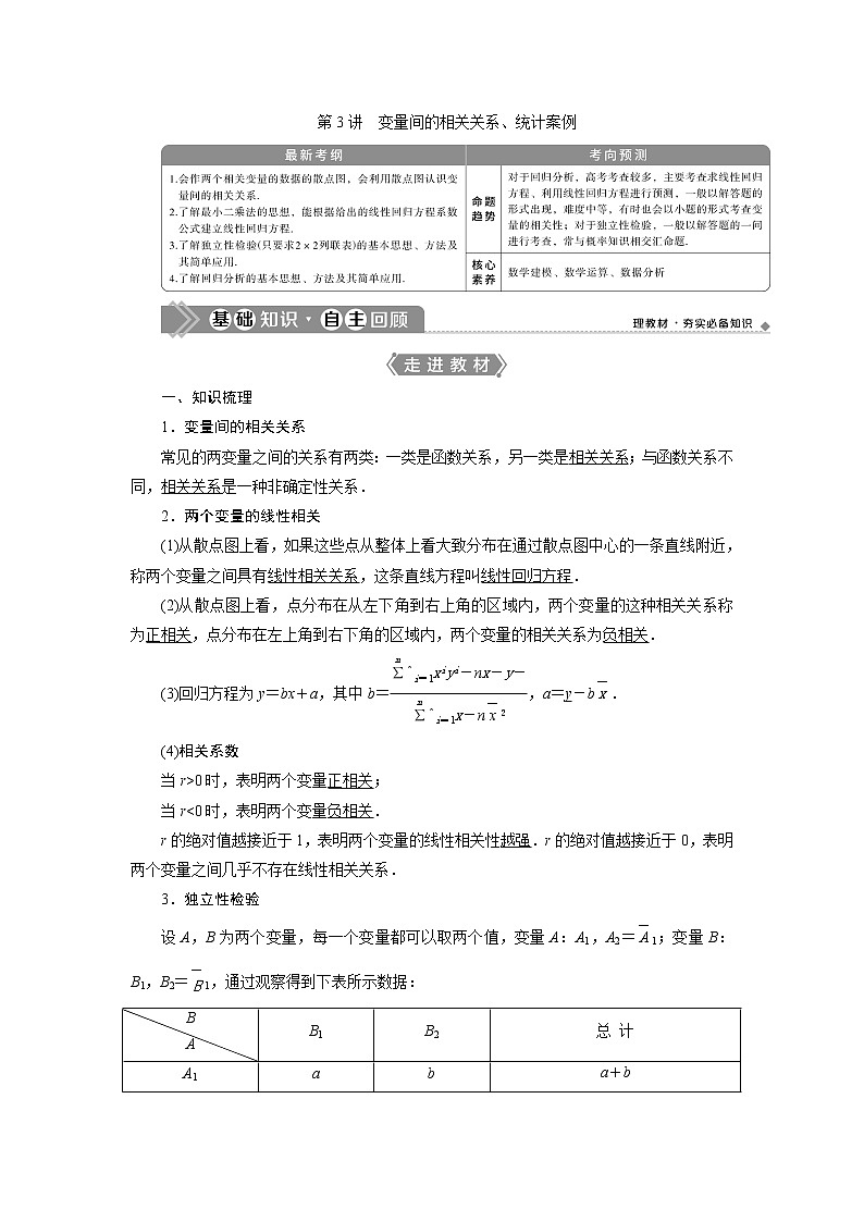 2021版高考文科数学（北师大版）一轮复习教师用书：第十一章　第3讲　变量间的相关关系、统计案例01