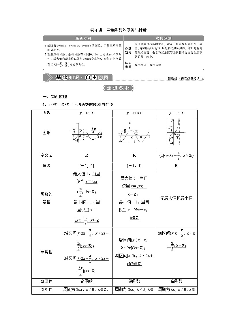 2021版高考文科数学（北师大版）一轮复习教师用书：第四章　第4讲　第1课时　三角函数的图象与性质（一）01