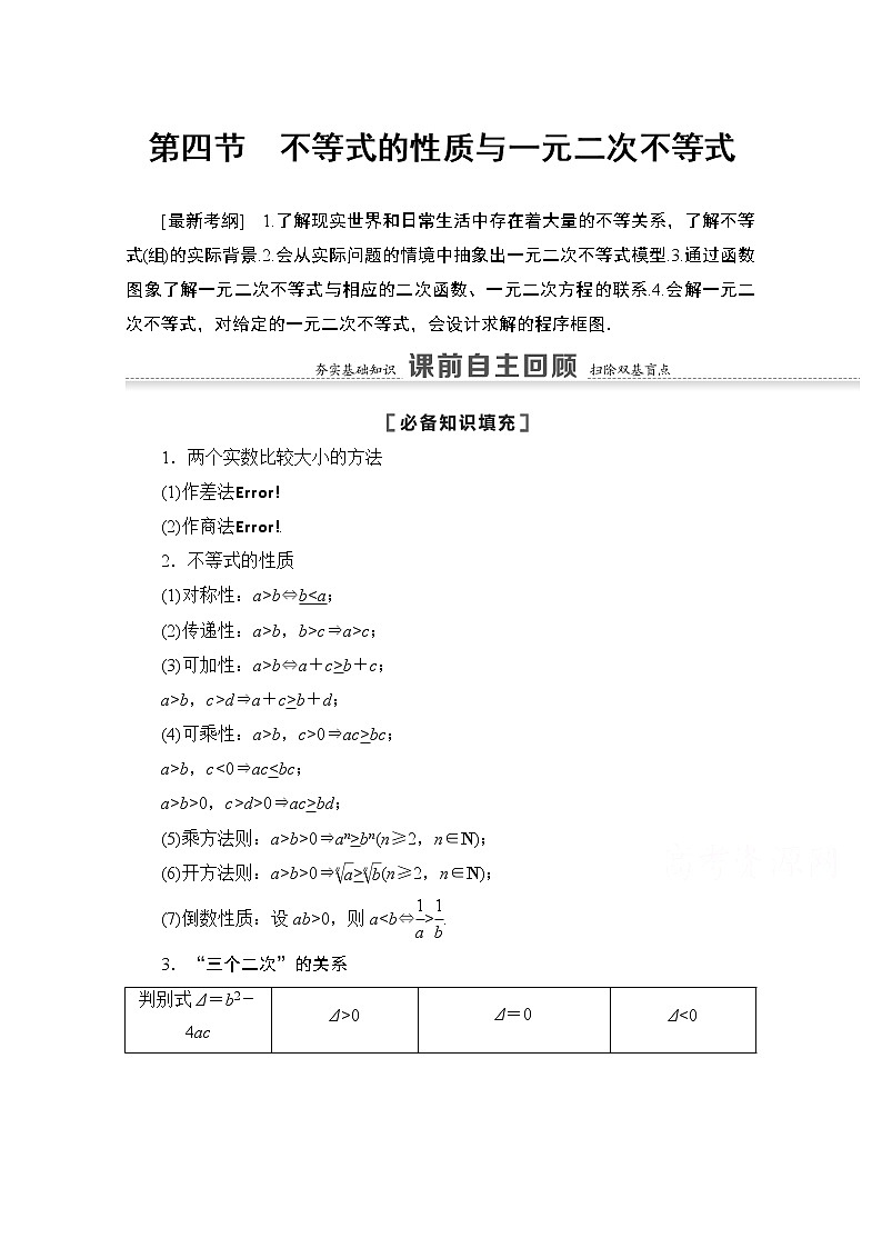 2021版高考数学苏教版一轮教师用书：1.4不等式的性质与一元二次不等式01