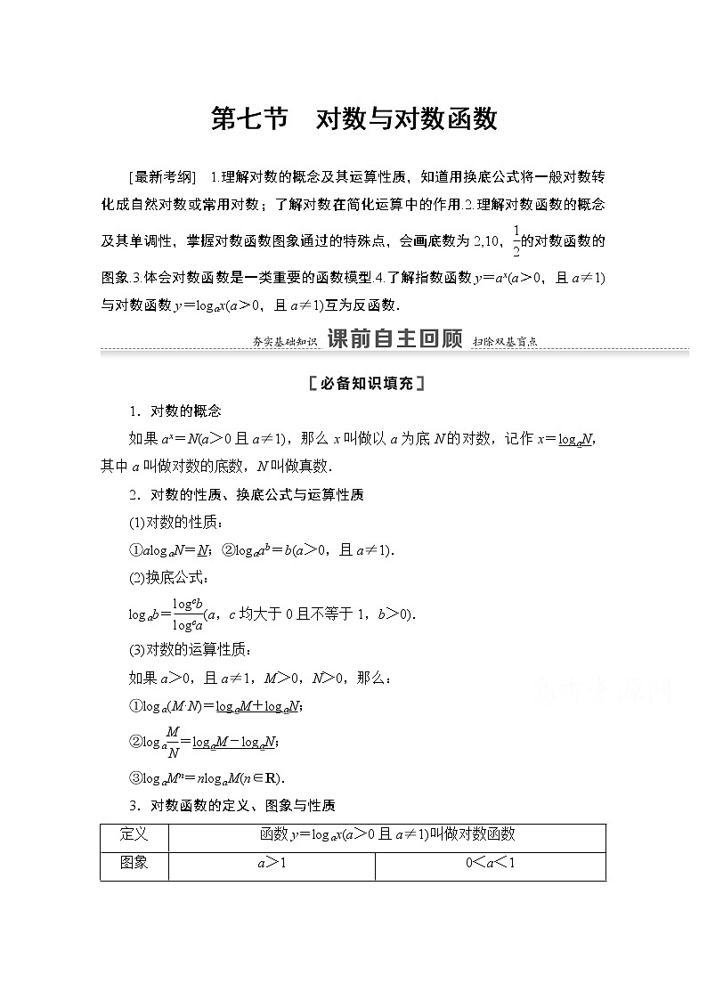 2021版高考数学苏教版一轮教师用书：2.7对数与对数函数01